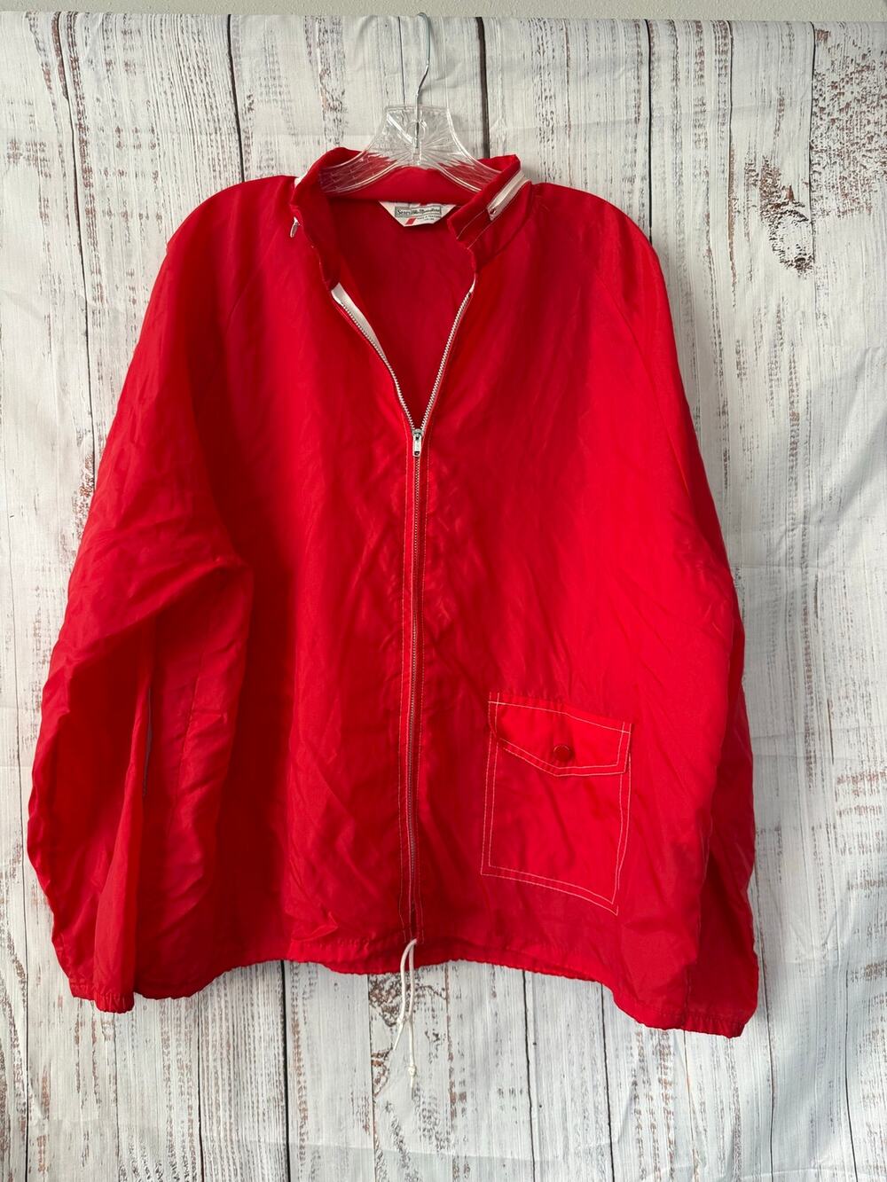 Vintage Sears The Men’s Store Red Nylon Windbreaker Jacket Hooded Full Zip